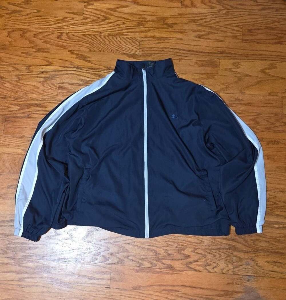 Vintage 2000s Starter Windbreaker Track Jacket Mens 2XL Navy Blue White Stripes